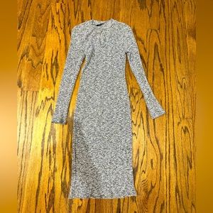 Heathered gray, bodycon, sweater midi, key hole accent